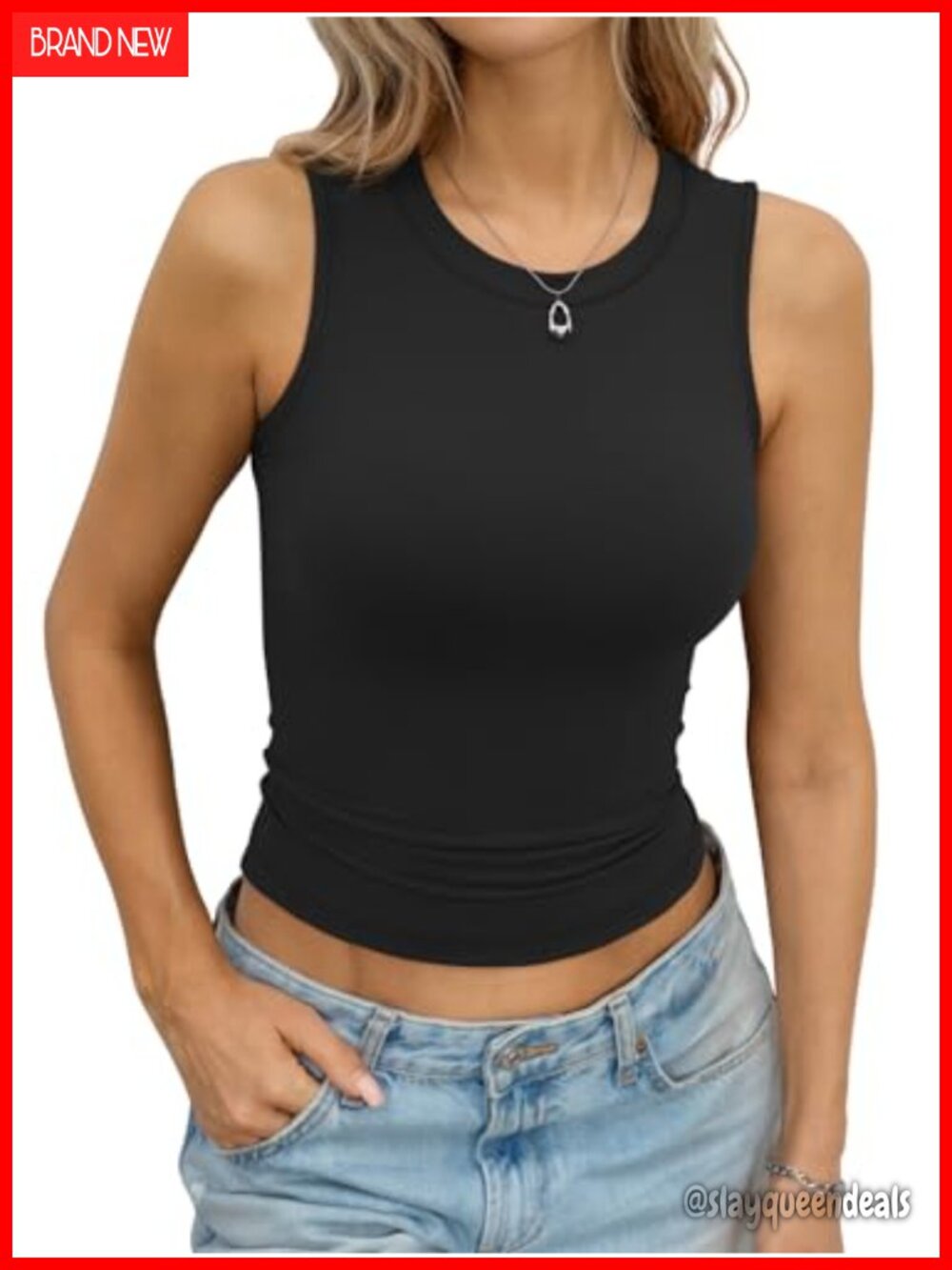 Women's High Neck Sleeveless Tank Top Slim Fit Crop Basic Shirt